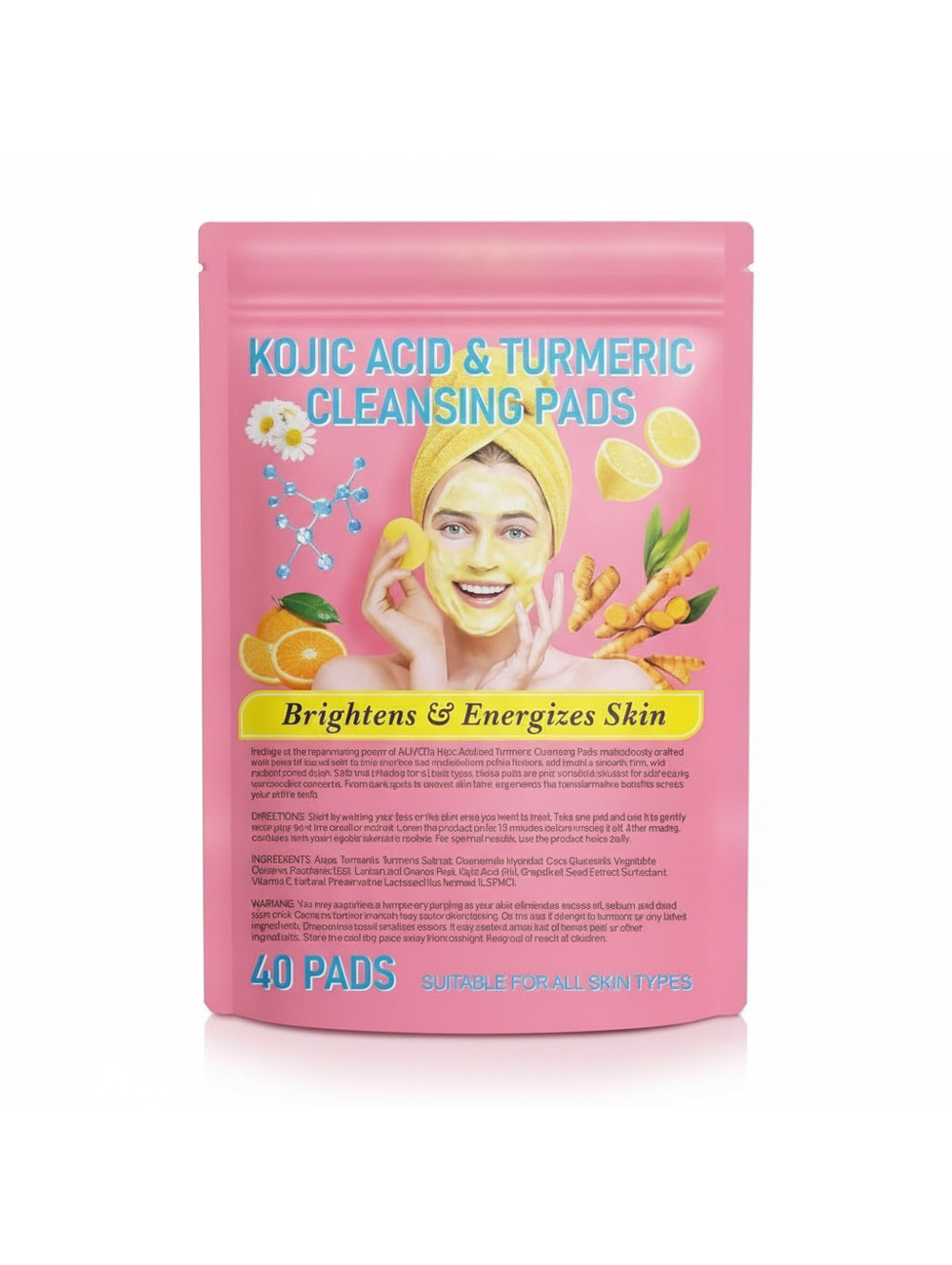 Aliver's Kojic Acid & Turmeric Cleansing Pads - 40 Soft Cotton Exfoliating Pads